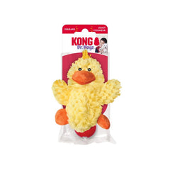 KONG Low Stuffing Squeaker dog toy Frog enhances tiny pup engagement and squeak fun.