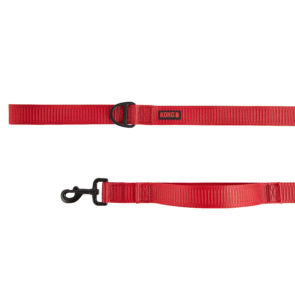 KONG Max HD Traffic Handle Leash 6ft red front view emphasizes durable construction for daily walks.