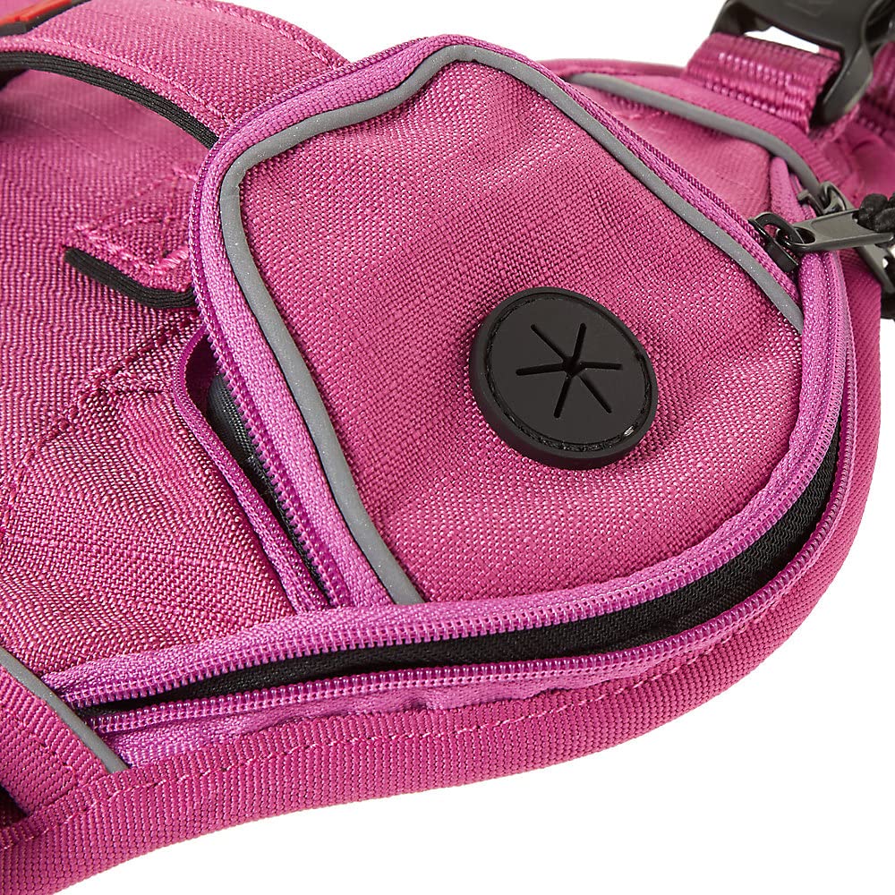 KONG pink harness with reflective piping and 4-point adjustability for safer evening walks