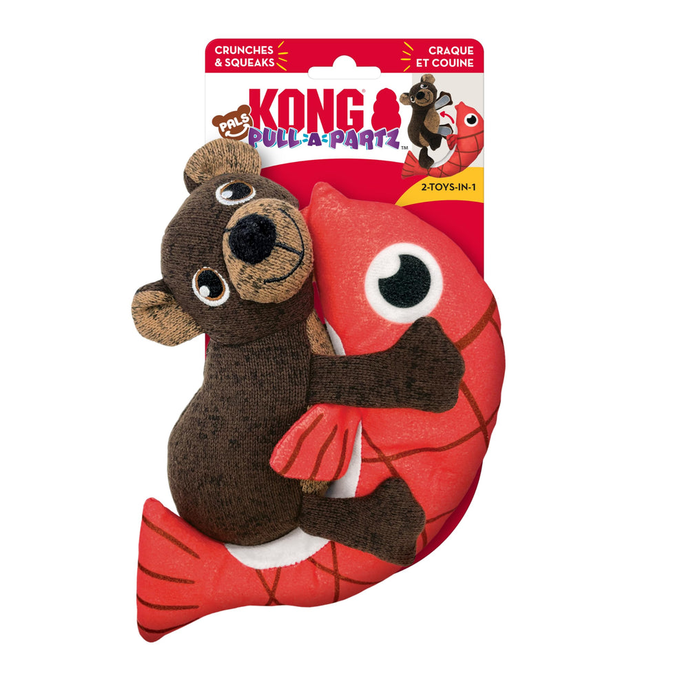 KONG Pull-A-Partz Pals Bear close up of squeaker and crackle for engaging play.