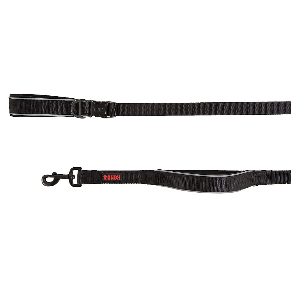 KONG Reflective shock-absorbing hands-free leash with 6 ft length for safer night walks.