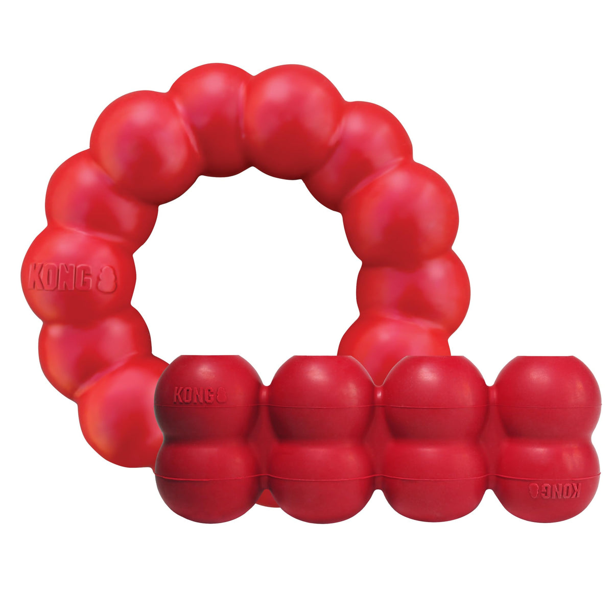 KONG Ring durable red rubber chew toy for long-lasting chewing and dental health support.