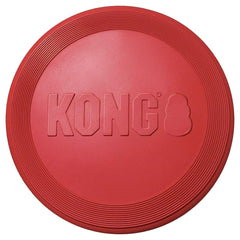 KONG Rubber Flyer large red top view, gentle option for interactive play.