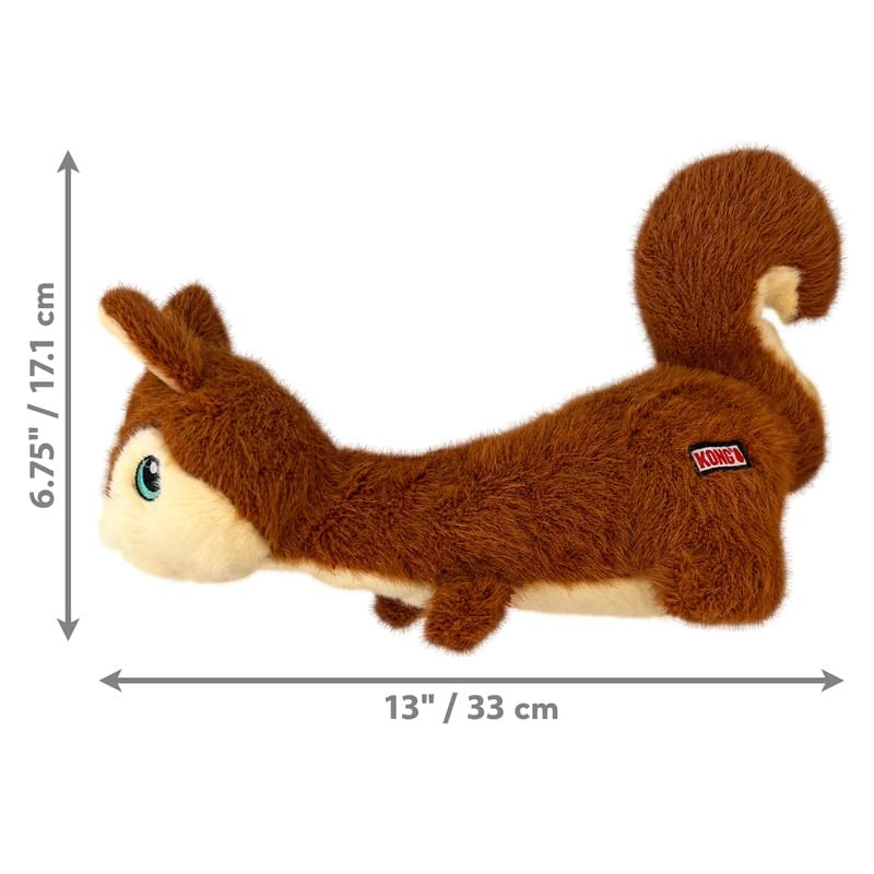 KONG Scruffs plush squirrel toy has soft plush body ideal for naps and cuddles.