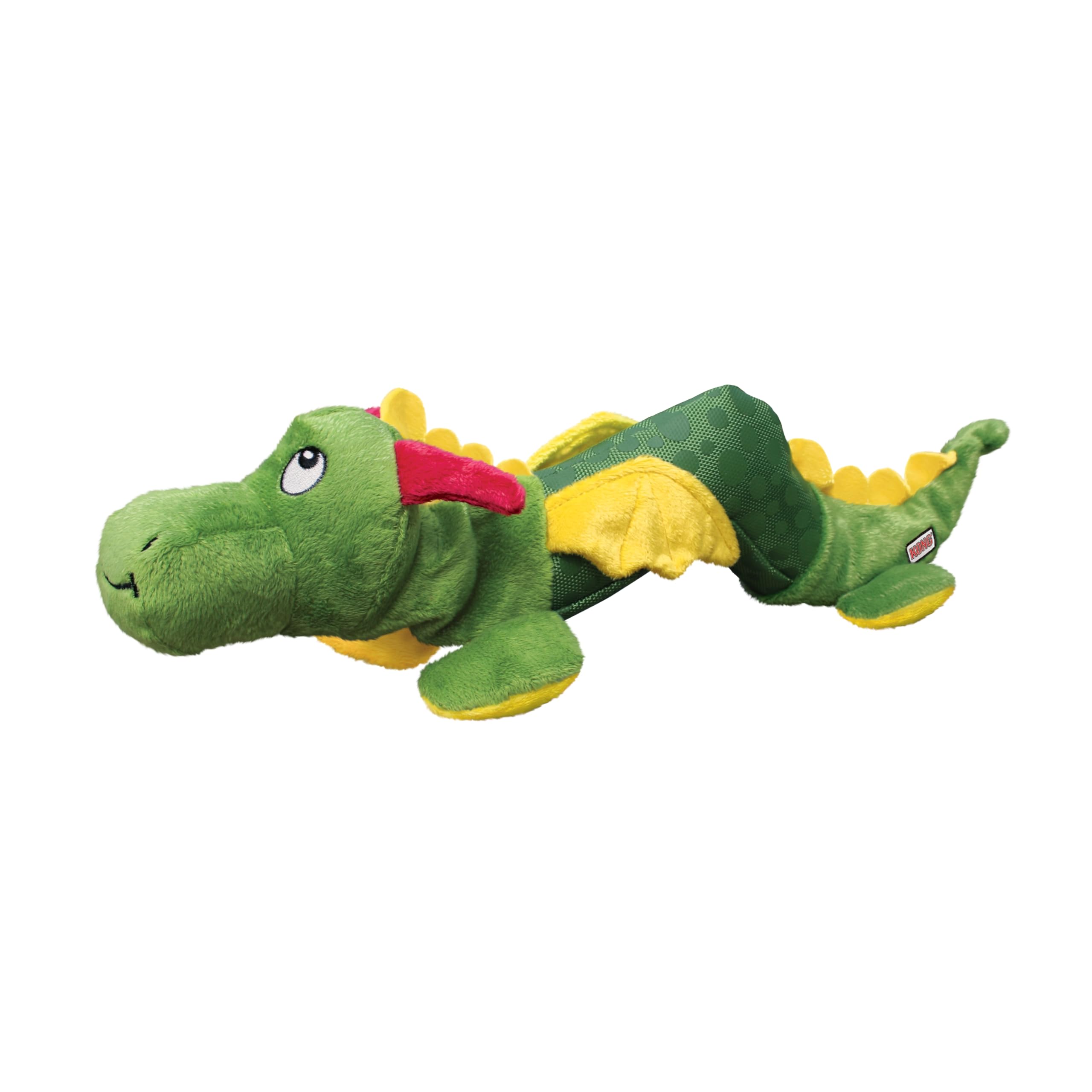 KONG Shakers Dragon LG-XL dog toy in action for engaging indoor play with rattle.