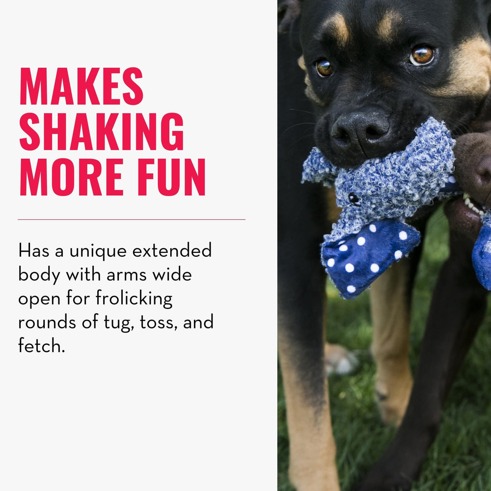 KONG Shakers Luvs Elephant blue fetch-position supports gripping and rewarding fetch play.
