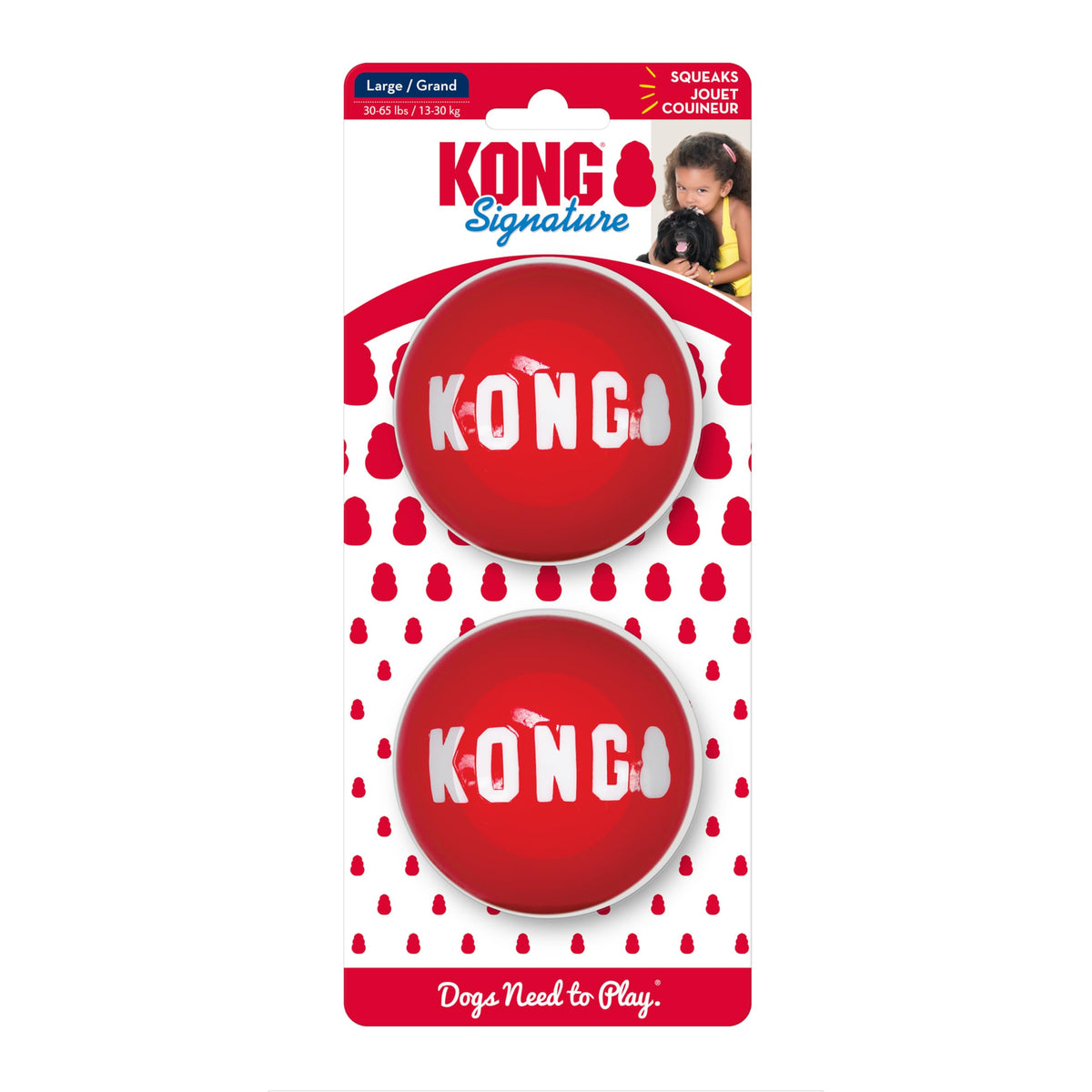 KONG Signature Balls 2-pack for large dogs in side view, built for durability.