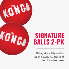 KONG Signature Balls close-up showcases durable, high-bounce fetch toys for large dogs.