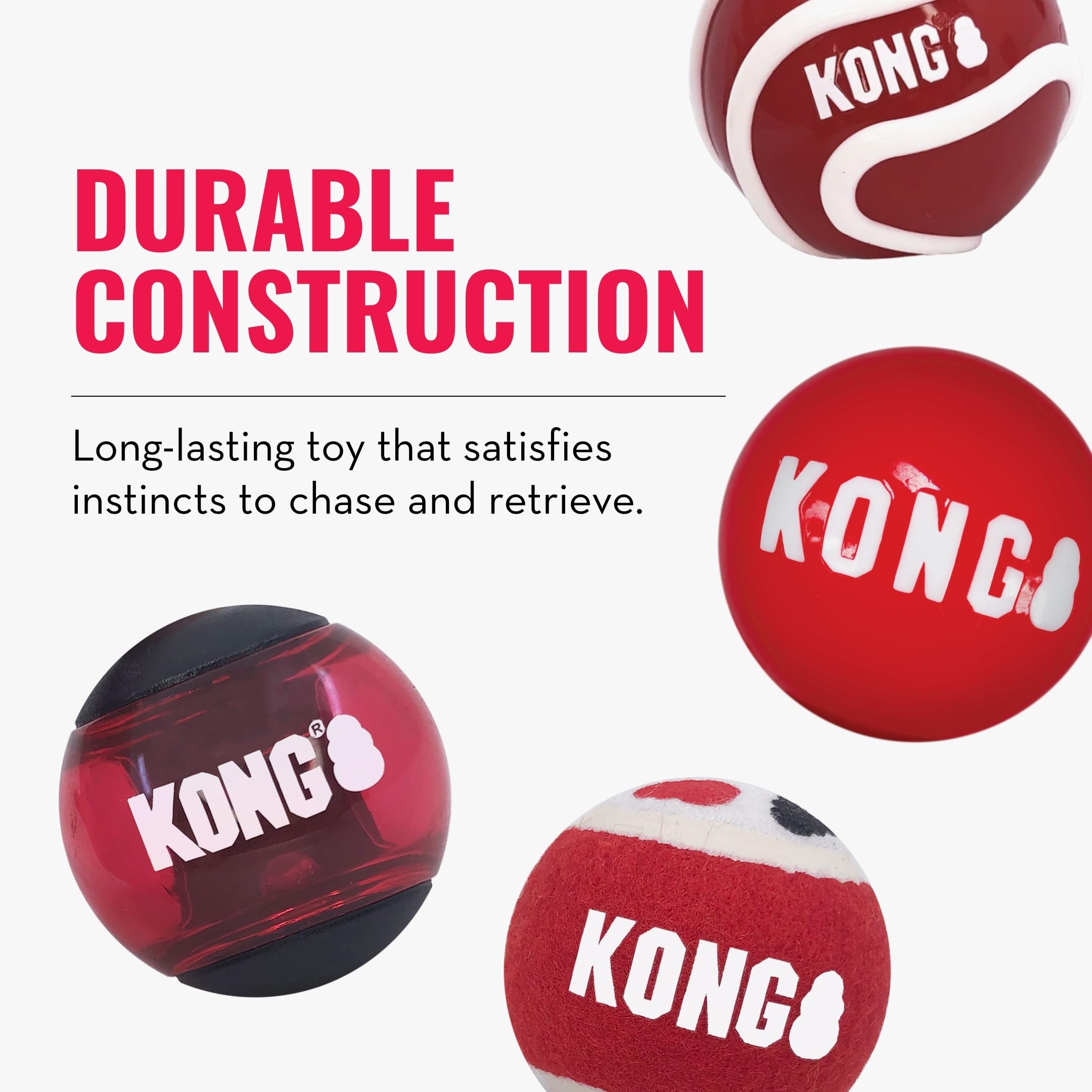 KONG Signature balls squeaky and non-squeaky options for volume control