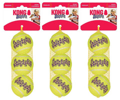 Kong Squeakair ball closeup highlights non-abrasive felt for safe fetch