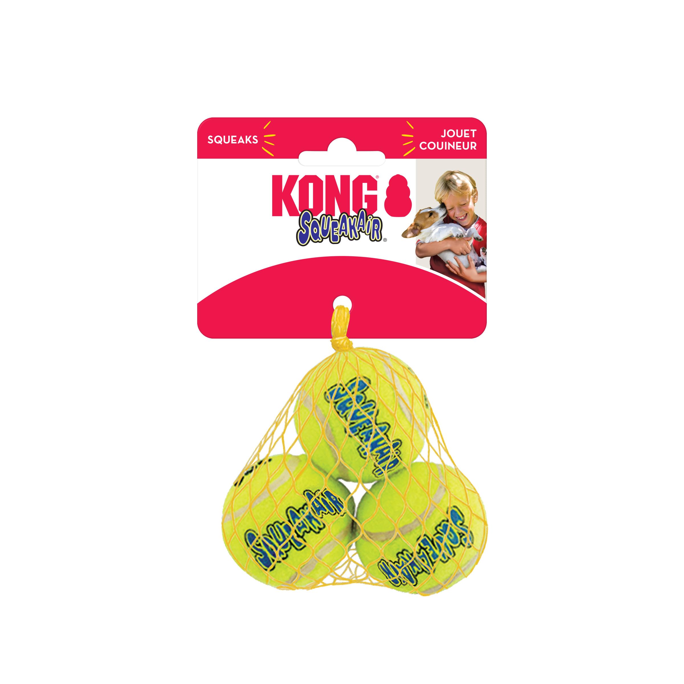 KONG Squeakair Ball: enfoque en sonido chirriador para mayor estímulo durante el juego.