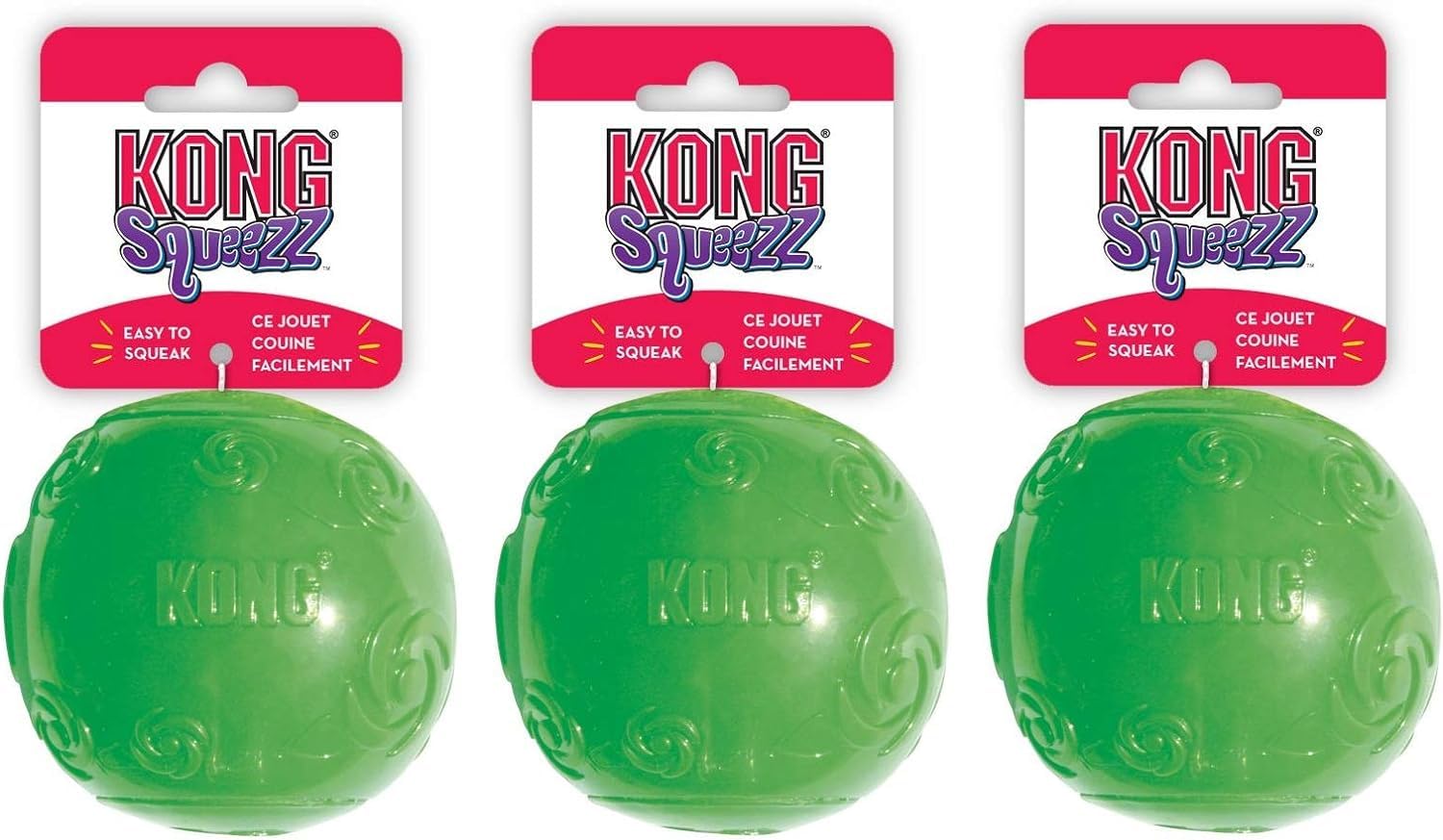 KONG Squeezz Ball dog toy in assorted colors for fetch and squeak play