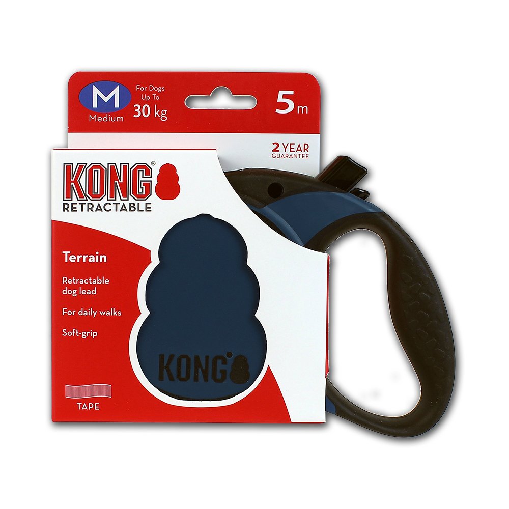 KONG Terrain blue belt with reflective stitching enhances visibility for evening walks.