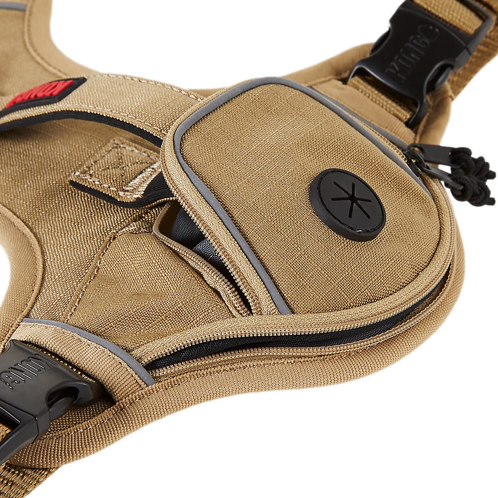 KONG waste bag harness small tan in-use shows quick, convenient waste bag access.