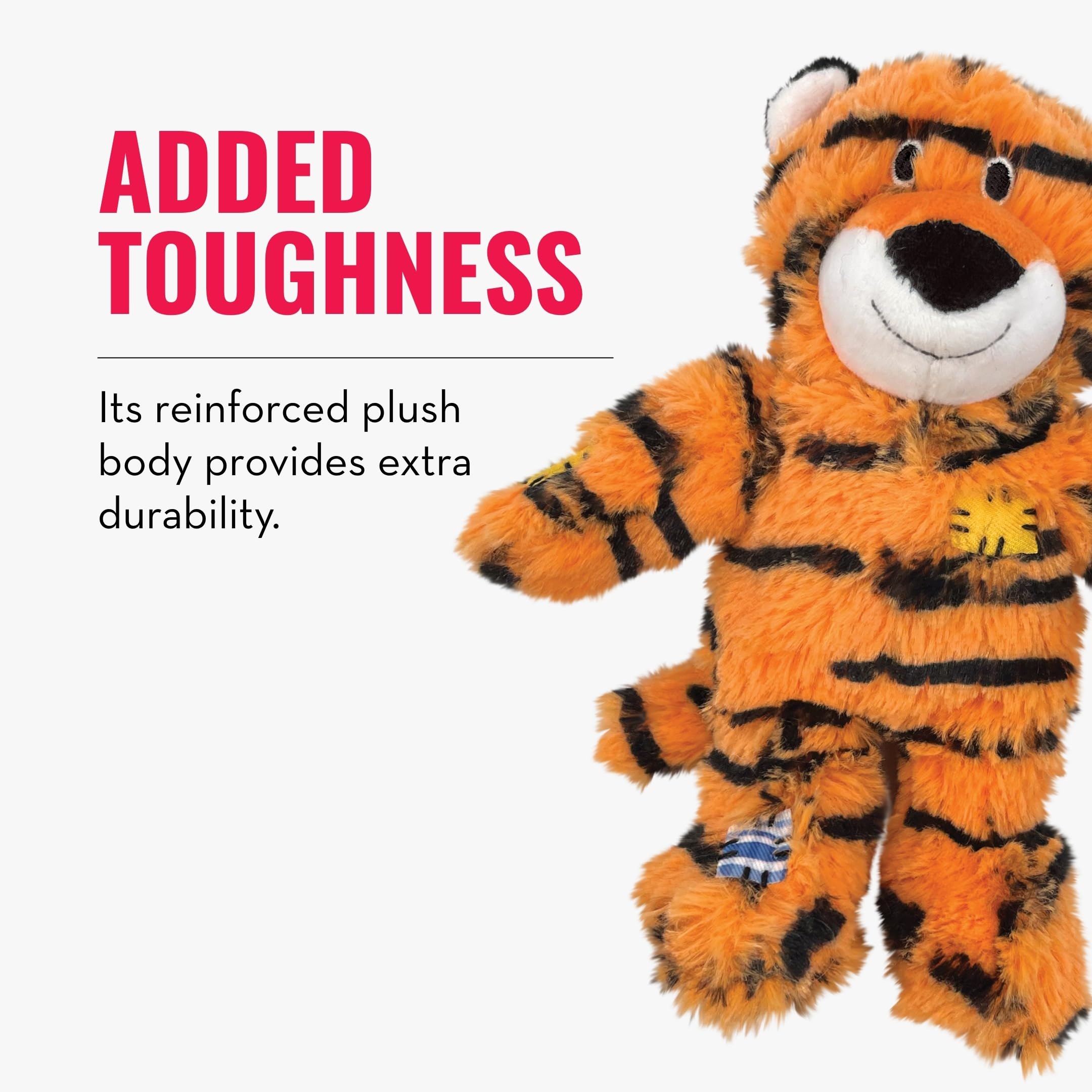 Medium to large dogs get a balanced fit with this tiger toy