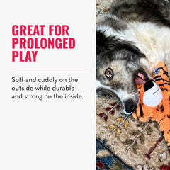 Soft plush exterior and tough interior support gentle teeth and robust chewing