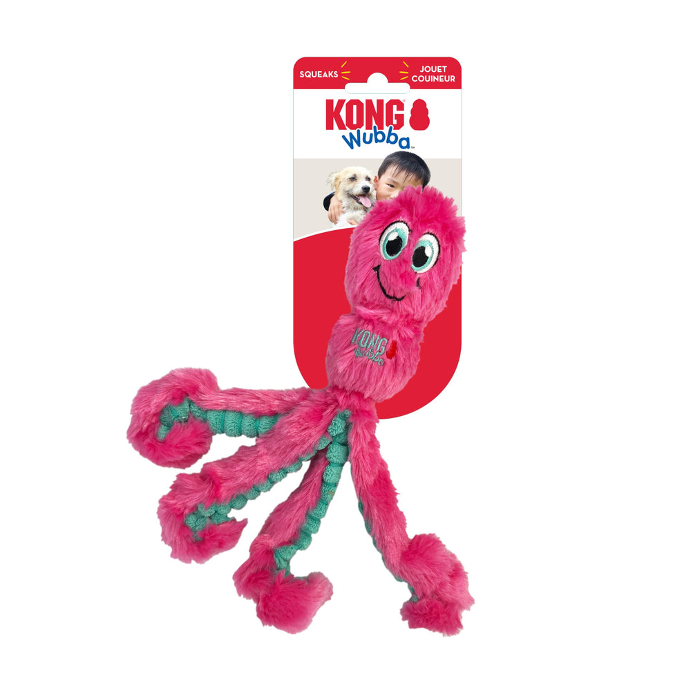 KONG Wubba Octopus tug toy with soft plush for indoor play and cuddling.