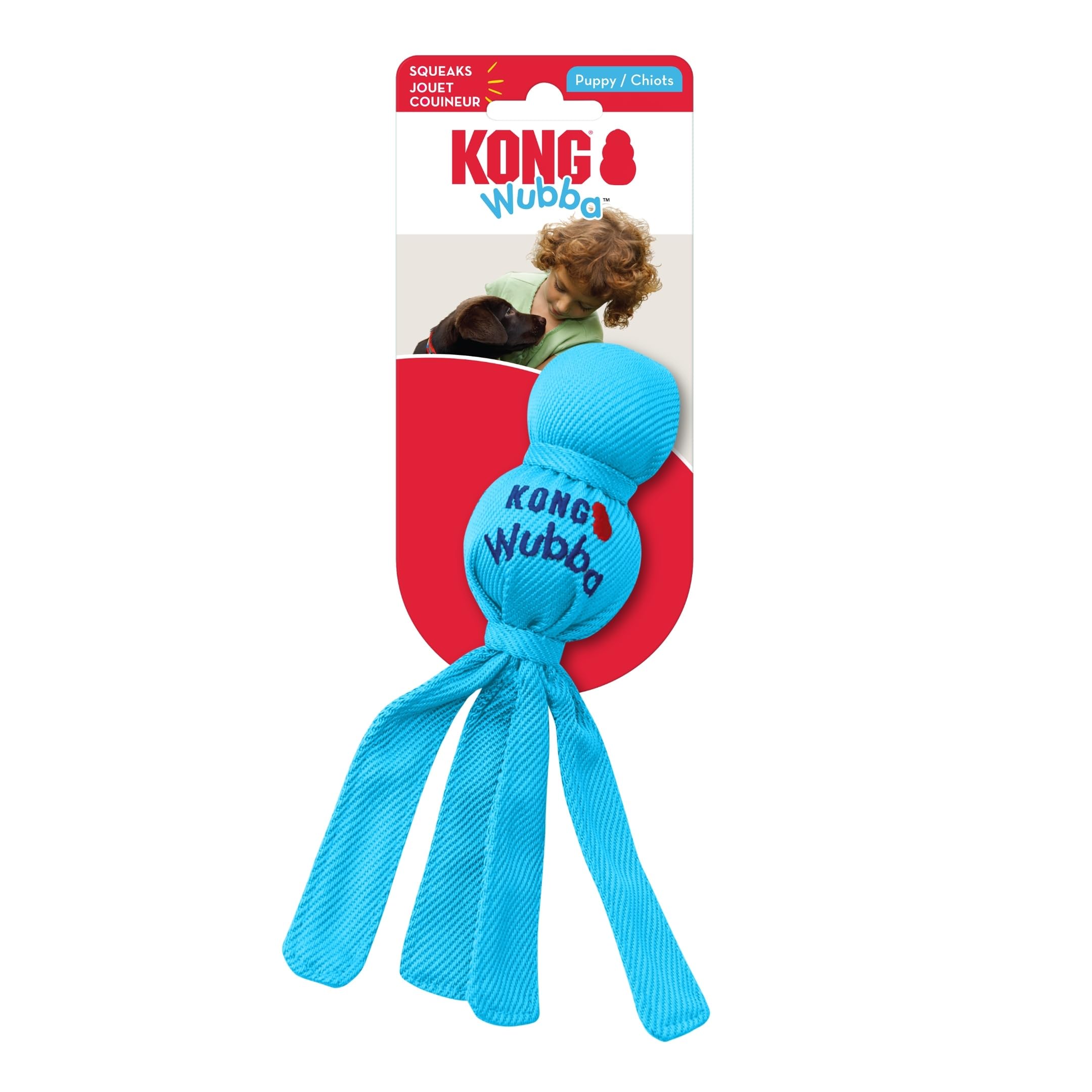 KONG Wubba Puppy cola larga facilita lanzamientos.
