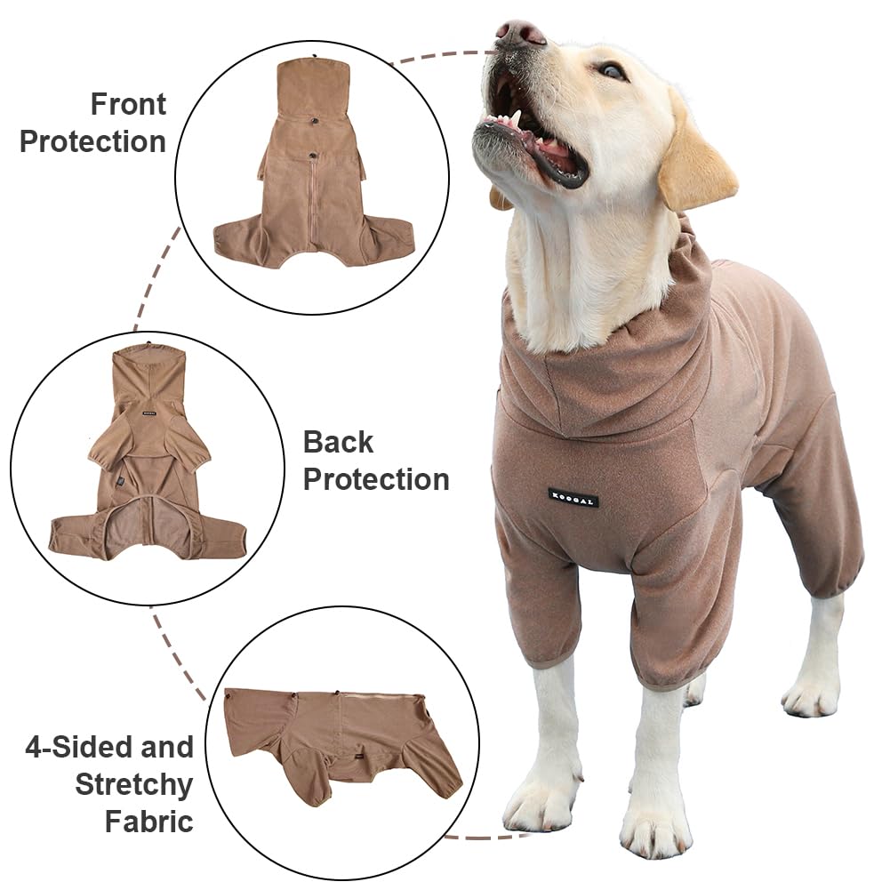 KOOGAL dog pajamas coffee color fabric close-up, soft stretch for easy movement.