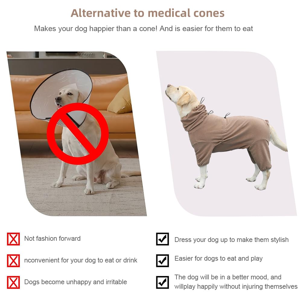 KOOGAL dog pajamas coffee color model wearing, illustrates full coverage and movement.