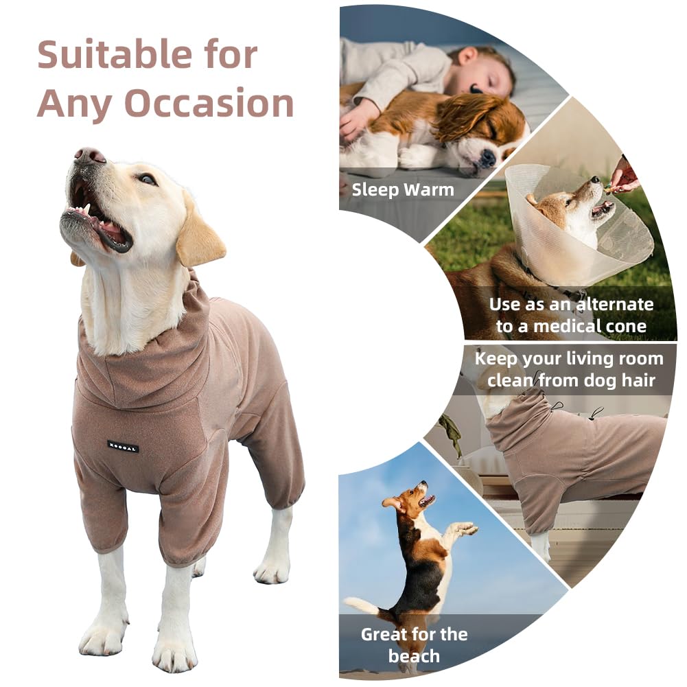 KOOGAL dog pajamas coffee color size tag, highlights simple size selection.