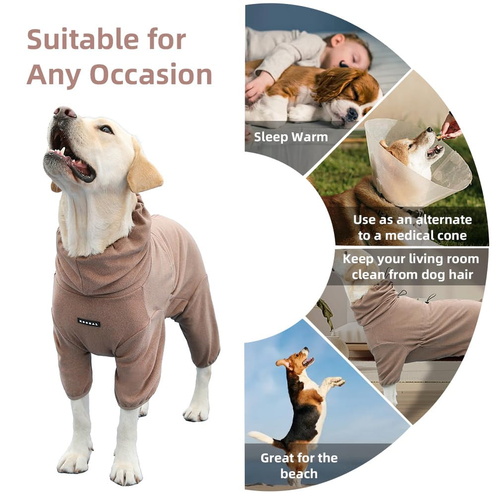 KOOGAL dog pajamas coffee color size tag, highlights simple size selection.