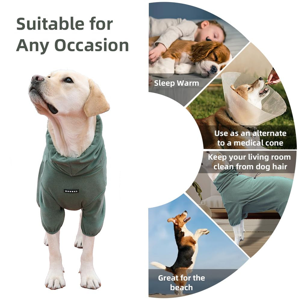 KOOGAL dog pajamas green 6XL side view emphasizes flexible stretch for comfortable movement
