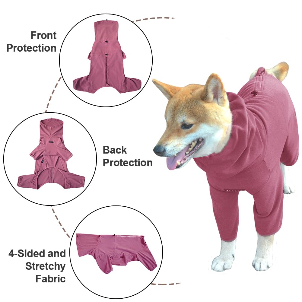 KOOGAL dog pajamas red back view highlights secure four-leg fit.