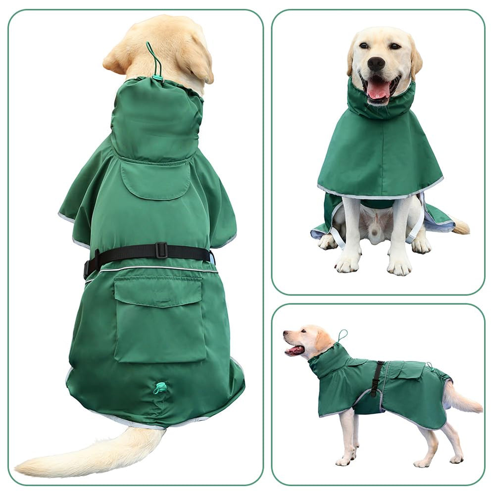 KOOGAL dog raincoat green adjustable chest for easy on and off.