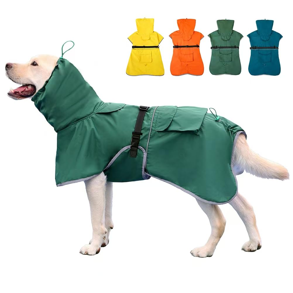 KOOGAL dog raincoat green front view with waterproof exterior and soft interior for comfort.
