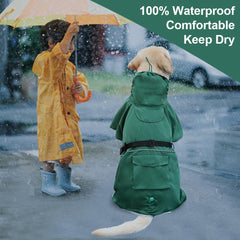 KOOGAL dog raincoat green leg-straps keep coat centered against wind.