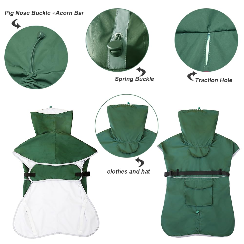 KOOGAL dog raincoat green reflective edges boost night visibility.