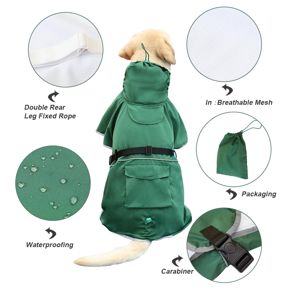 KOOGAL dog raincoat green soft interior enhances comfort during rain.