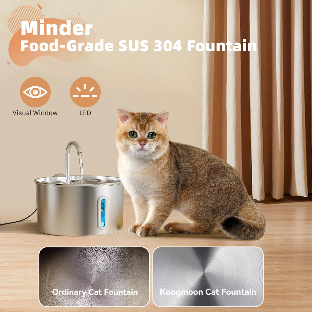 KOOGMOON cat water fountain with water level window ensures easy monitoring.