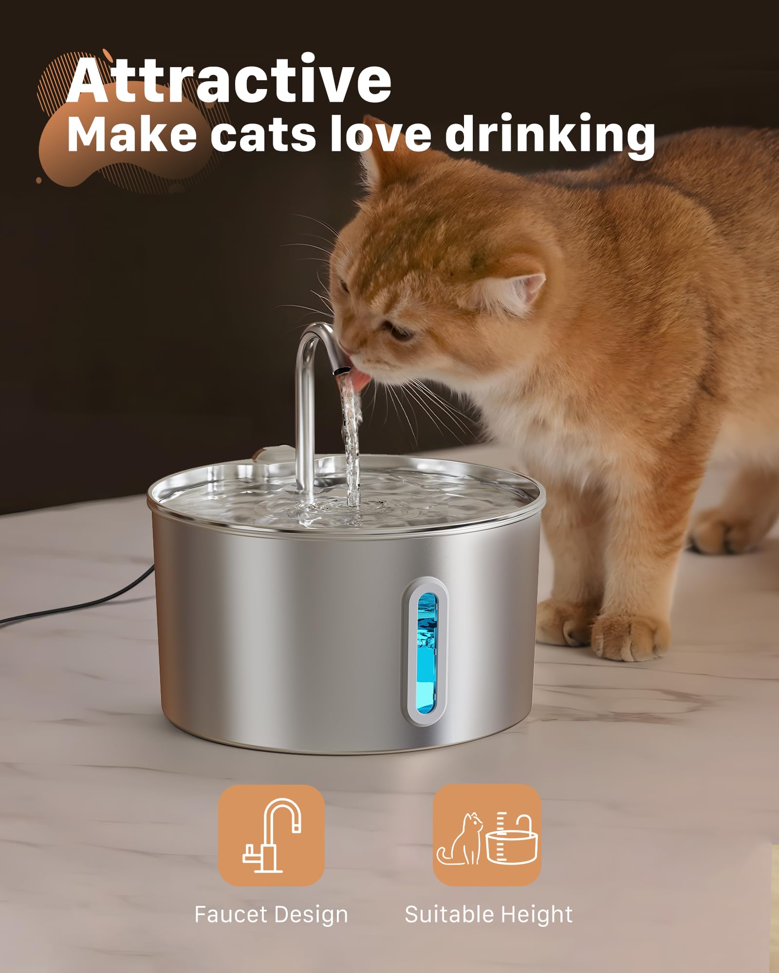 KOOGMOON cat water fountain large capacity 3.2L supports longer refills.