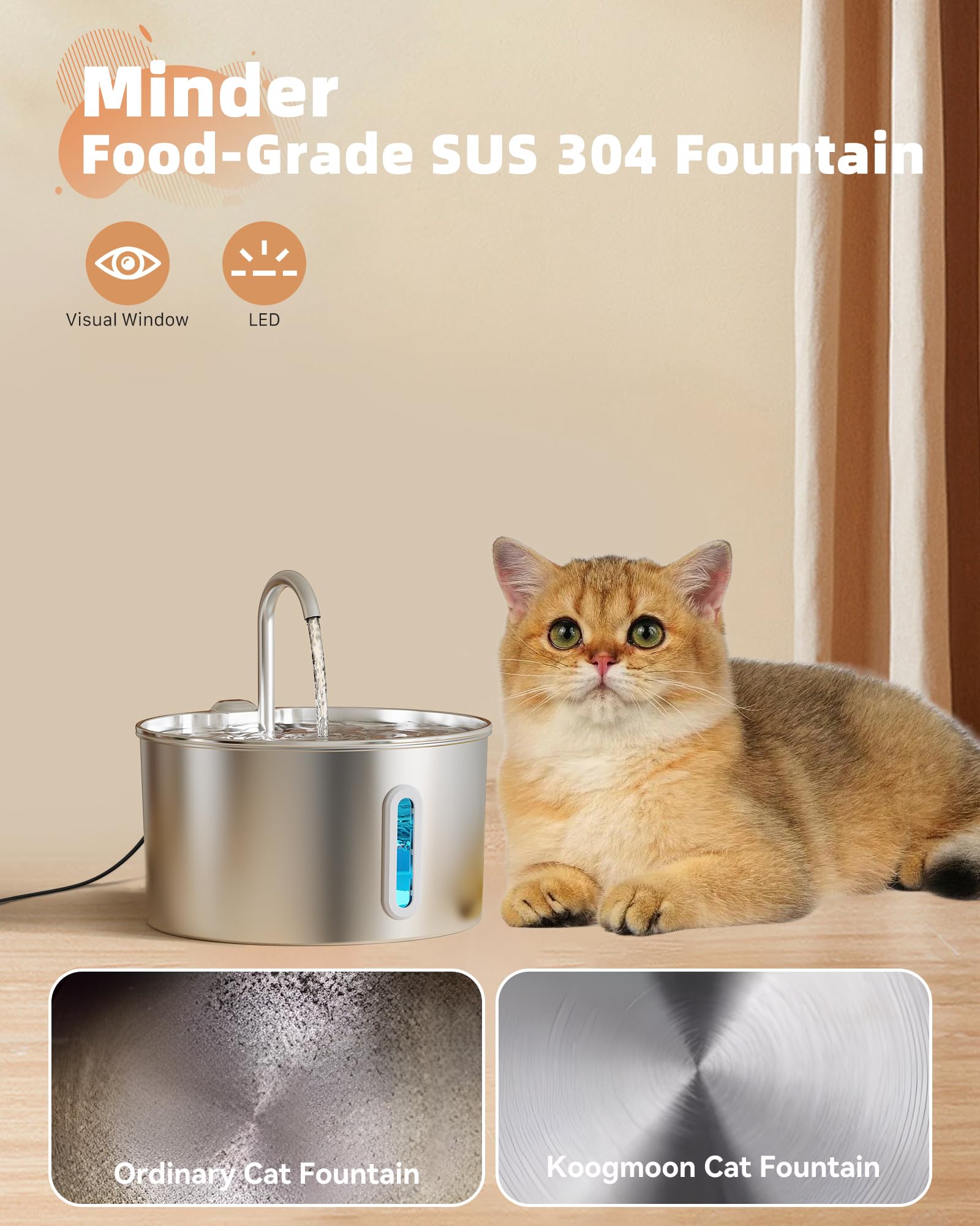 KOOGMOON cat water fountain ultra-quiet pump keeps a calm home.