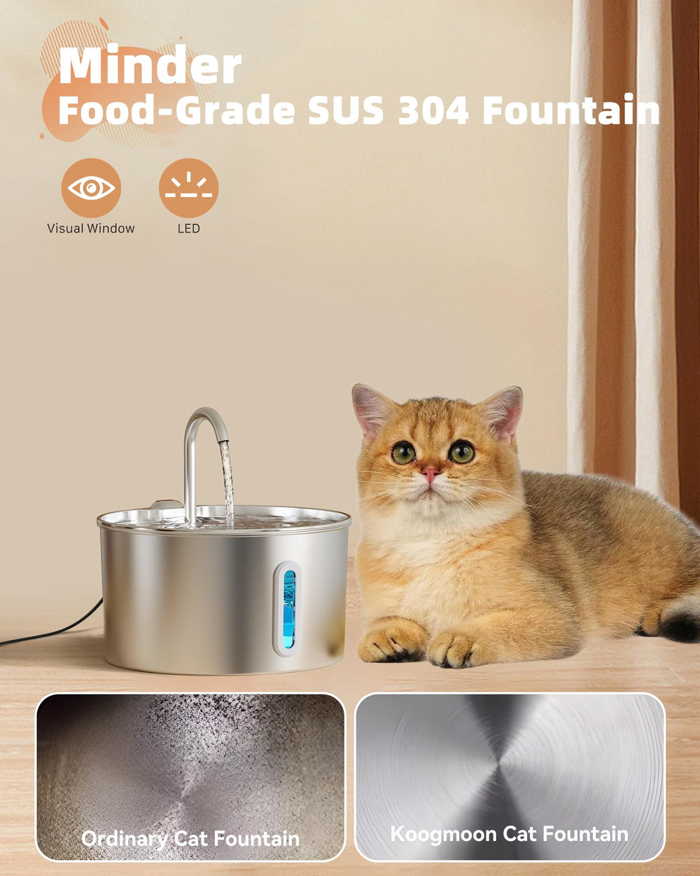 KOOGMOON cat water fountain ultra-quiet pump keeps a calm home.