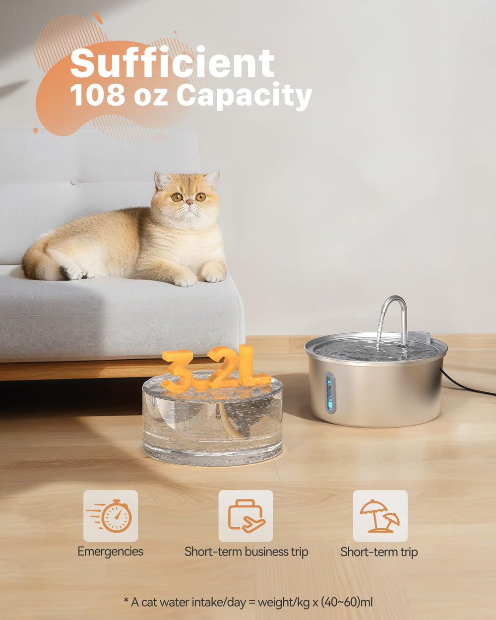KOOGMOON cat water fountain water level window enables quick monitoring.