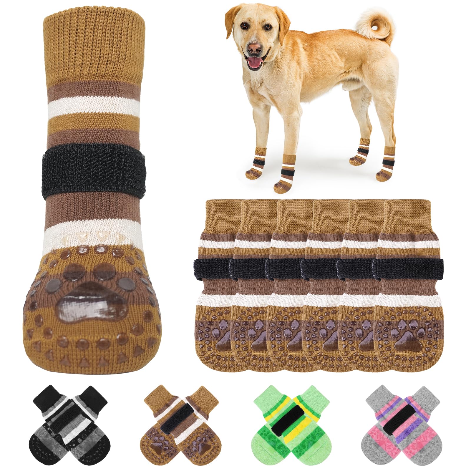 KOOLTAIL anti-slip dog socks front view with double-sided grips for secure traction on floors