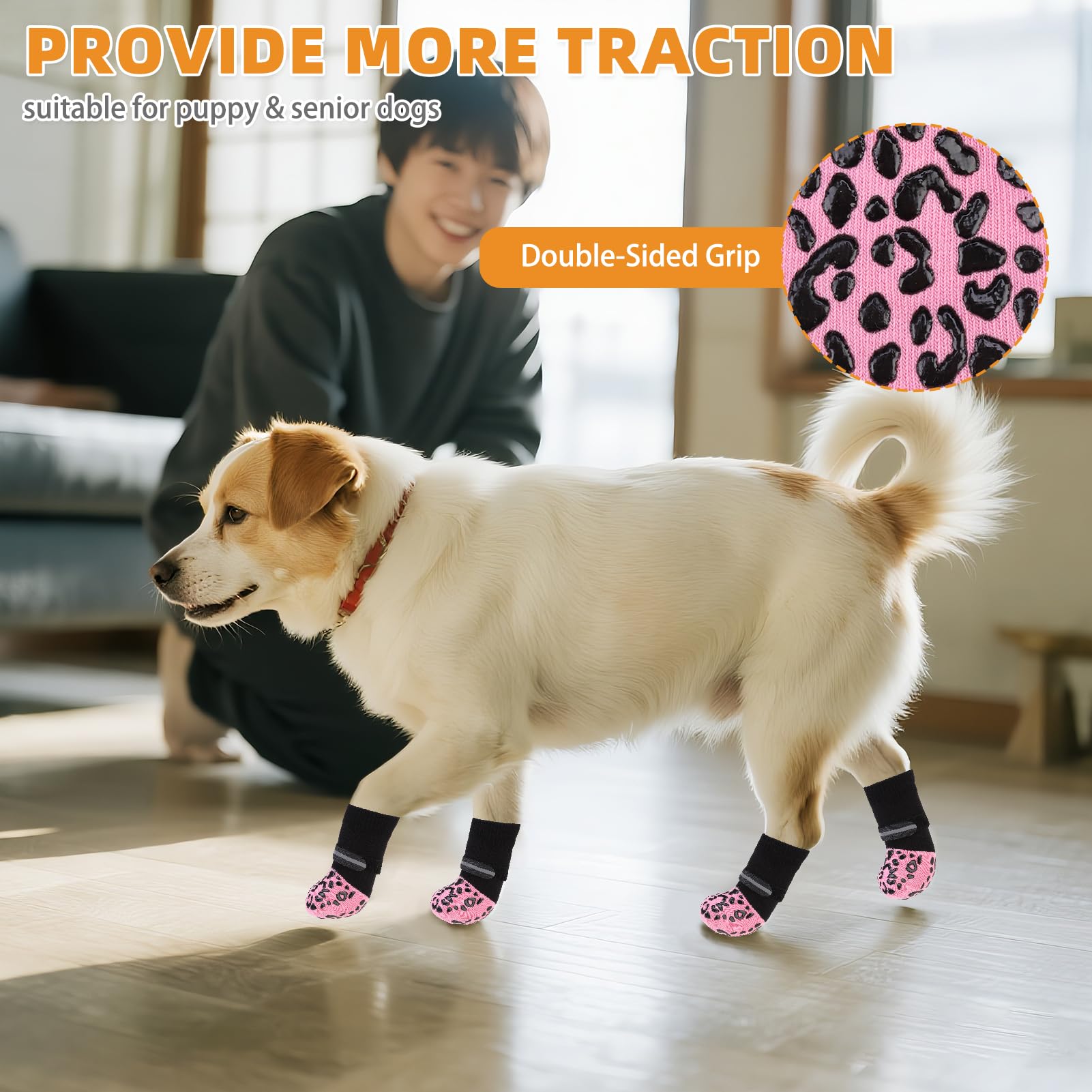 KOOLTAIL dog socks with reflective straps for visible safety on low light walks.
