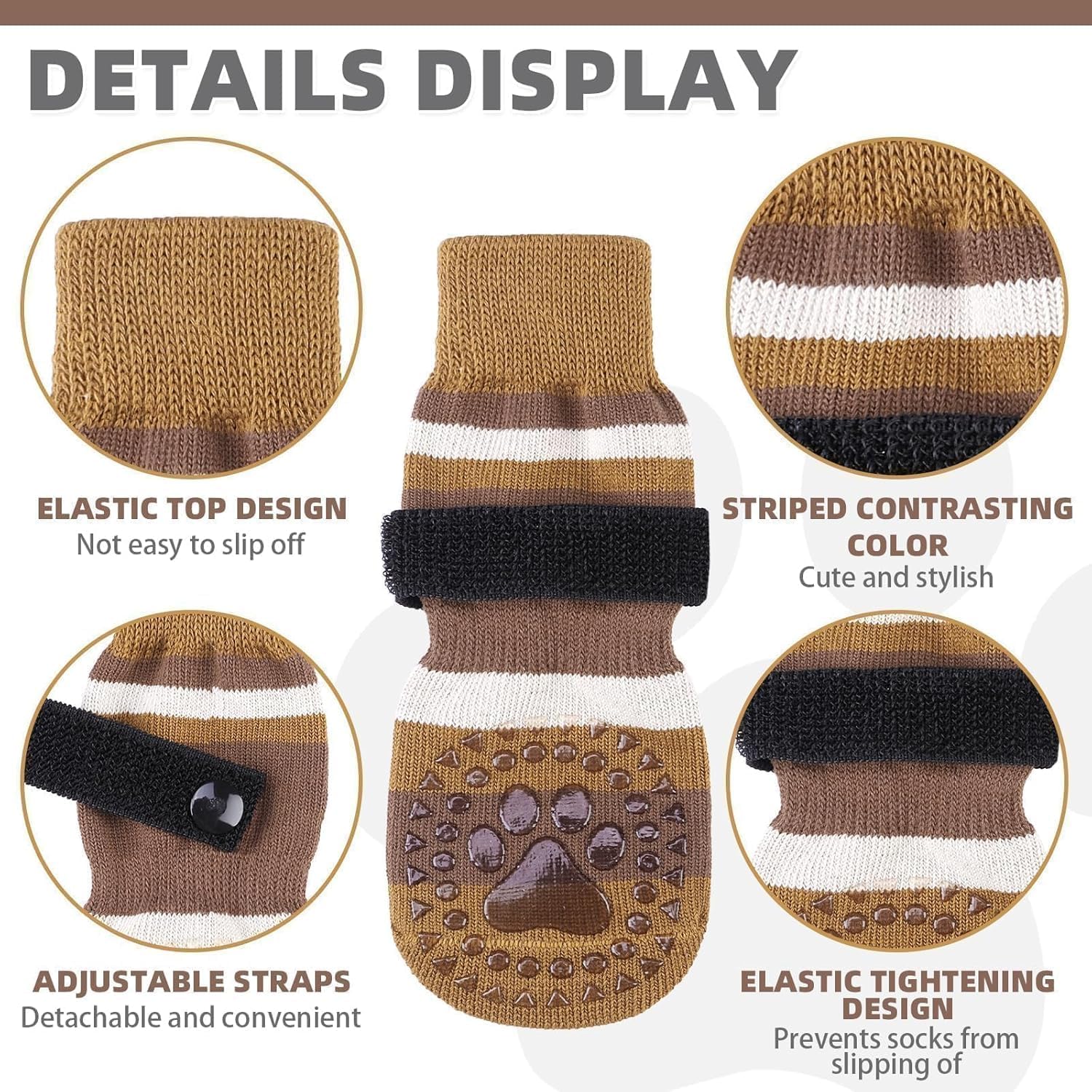 KOOLTAIL anti-slip dog socks side view shows soft fabric and adjustable strap fit