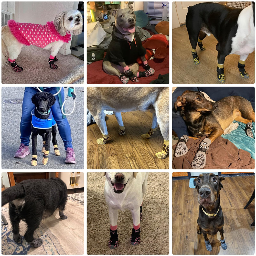 KOOLTAIL anti-slip socks on hardwood floor prevent slips and furniture scratching.