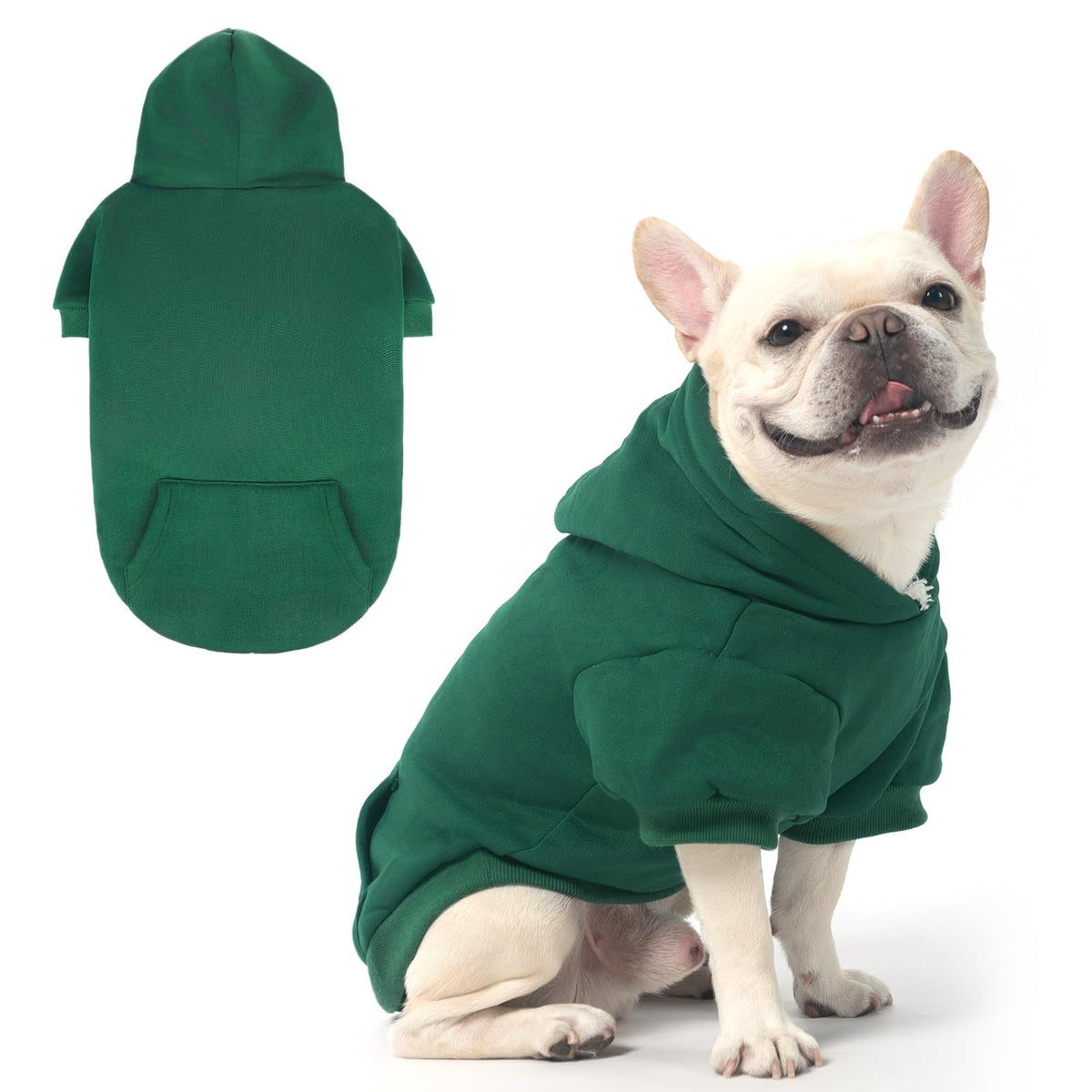KOOLTAIL Basic Dog Hoodie front view in deep green for cozy winter look