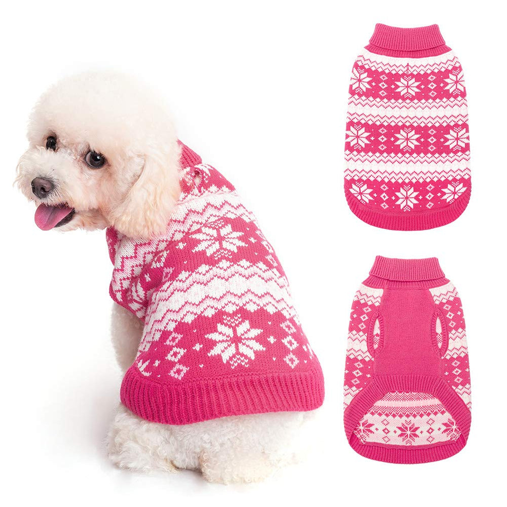 KOOLTAIL cable knit dog sweater with snowflake pattern offers stylish warmth for winter walks.