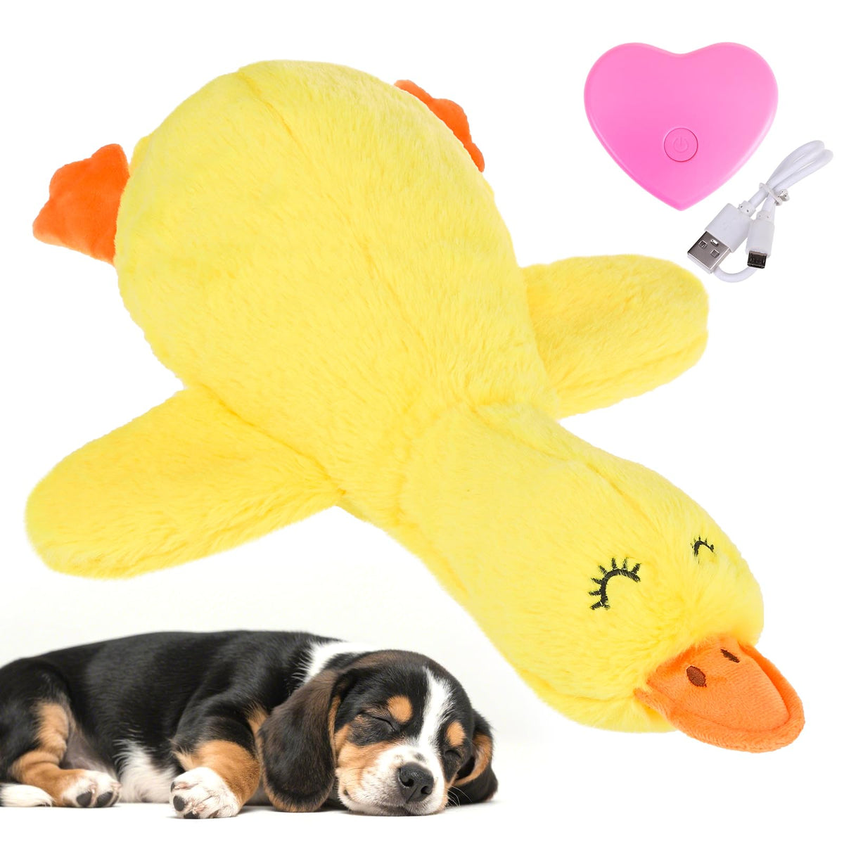 KOOLTAIL calming duck toy heartbeat-inside helps soothe anxious puppies.