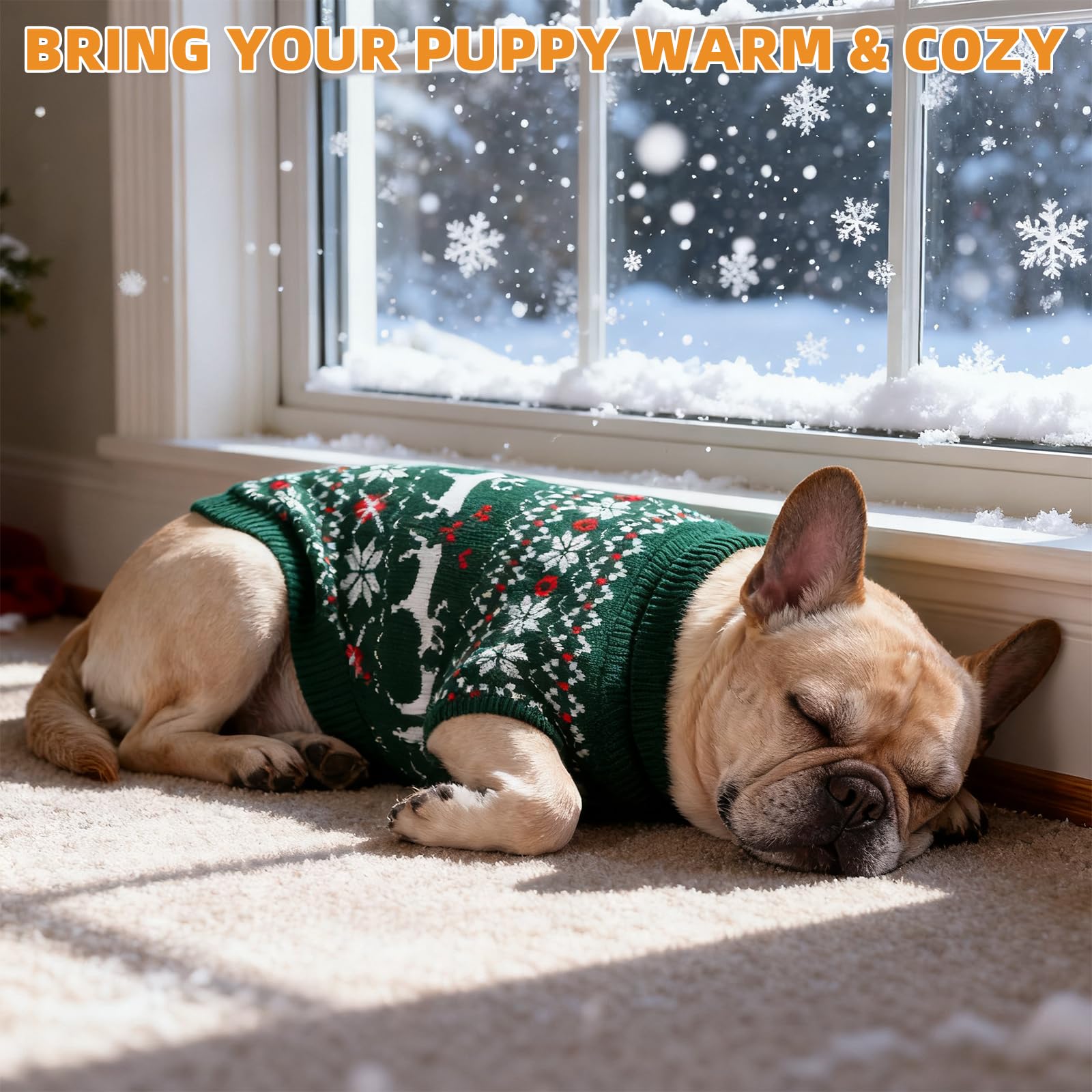 KOOLTAIL Christmas Dog Sweater size guide offers measurements for a snug fit.