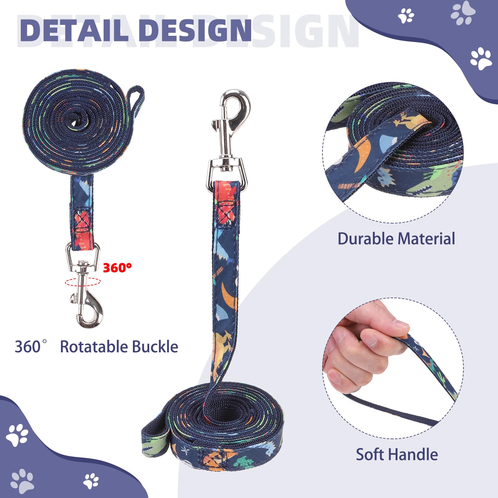 KOOLTAIL dinosaur S leash extended beside dog during outdoor training.