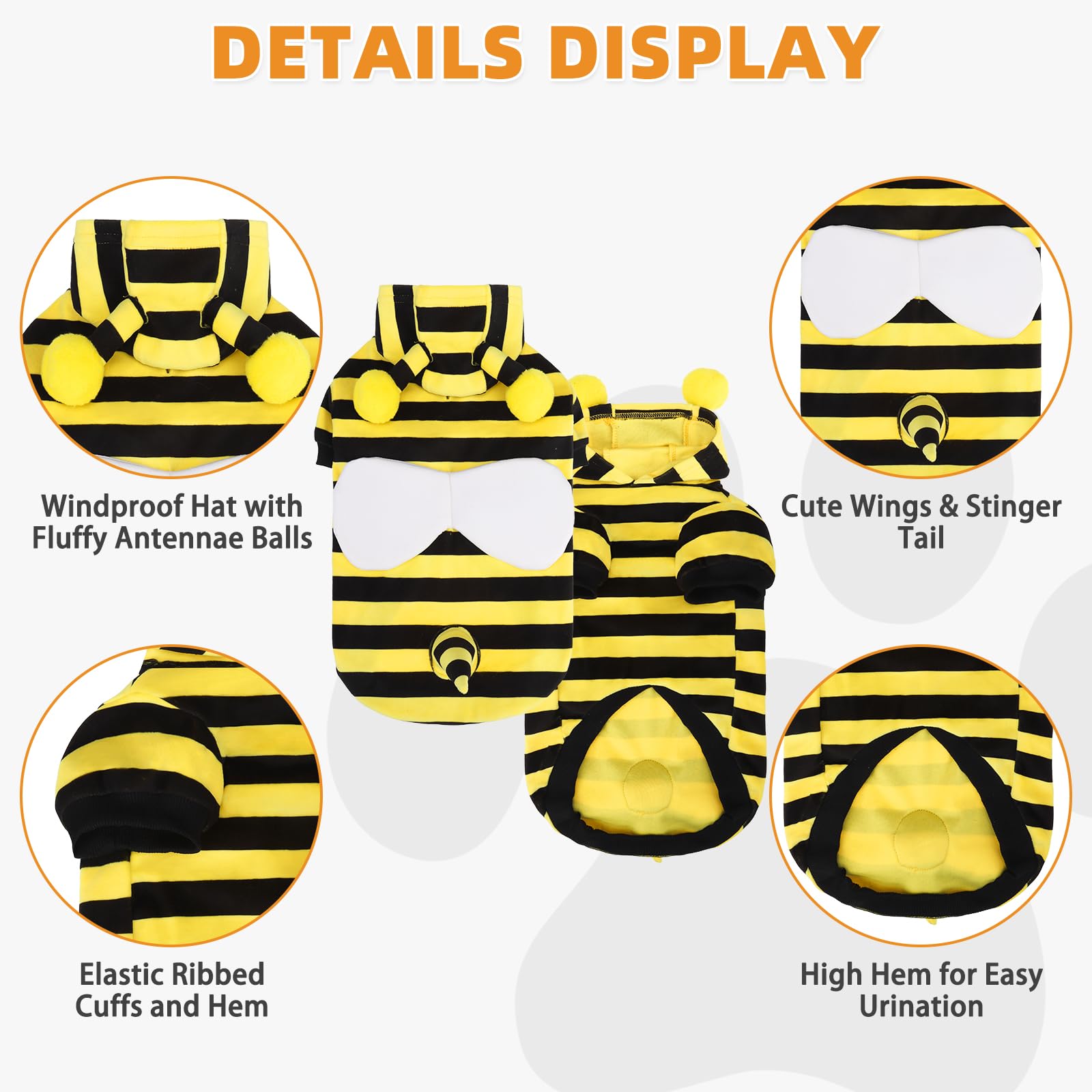 KOOLTAIL dog bee costume leash hole for safe outdoor walks
