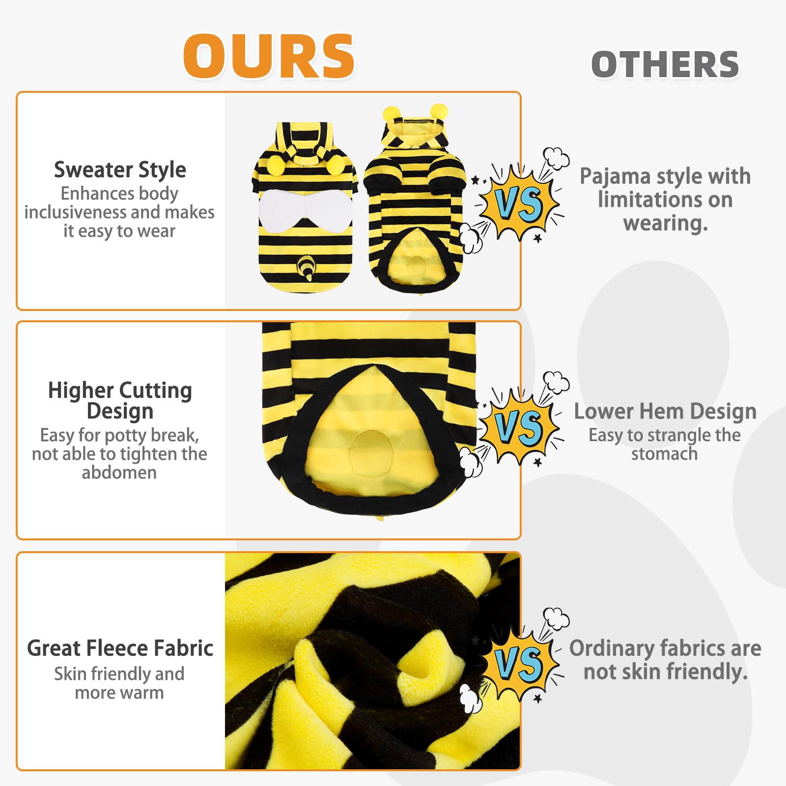 KOOLTAIL dog bee costume size chart helps choose the right fit