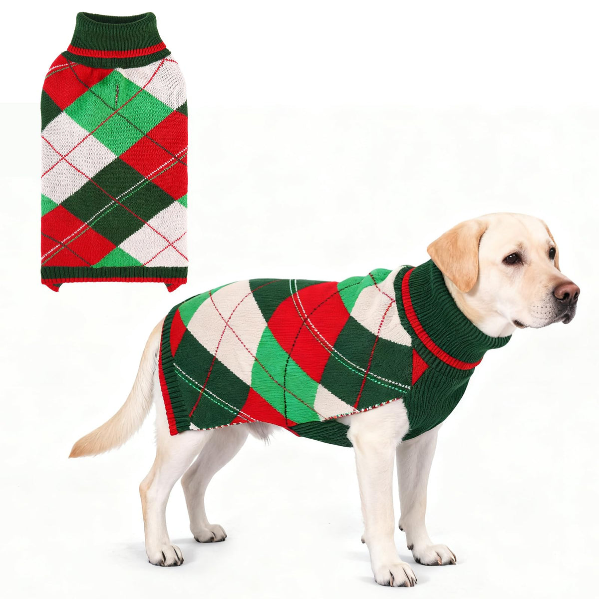 KOOLTAIL dog Christmas sweater front view — warm knit for cozy winter walks.